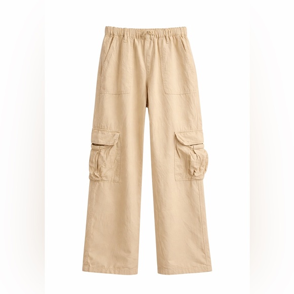 BDG Pants - BDG Urban Outfitters Beige Cargo Pants S Wide Leg Y2K Utility 100% Linen